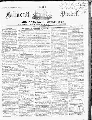 cover page of Lake's Falmouth Packet and Cornwall Advertiser published on September 17, 1859