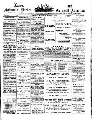 cover page of Lake's Falmouth Packet and Cornwall Advertiser published on June 18, 1892