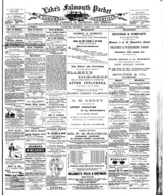 cover page of Lake's Falmouth Packet and Cornwall Advertiser published on March 19, 1898