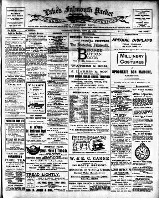 cover page of Lake's Falmouth Packet and Cornwall Advertiser published on June 18, 1909