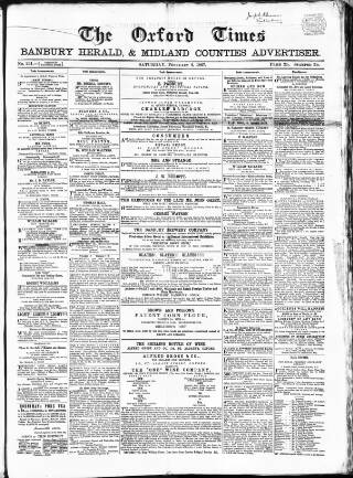 cover page of Oxford Times published on February 2, 1867
