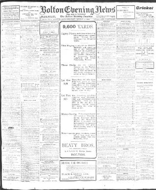 cover page of Bolton Evening News published on August 2, 1909