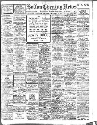 cover page of Bolton Evening News published on September 17, 1913
