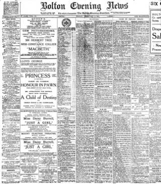 cover page of Bolton Evening News published on February 2, 1917