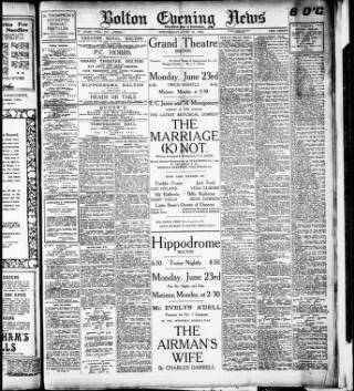 cover page of Bolton Evening News published on June 18, 1919