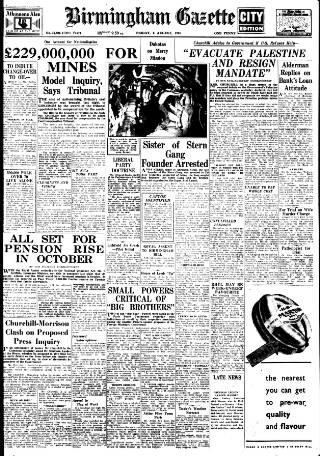 cover page of Birmingham Daily Gazette published on August 2, 1946