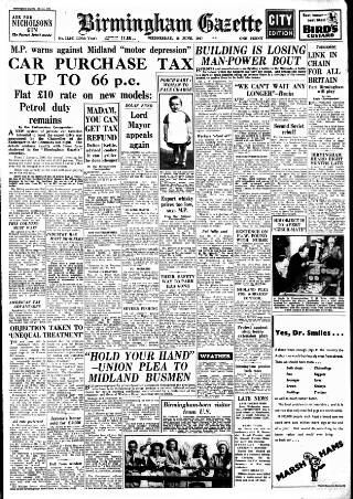 cover page of Birmingham Daily Gazette published on June 18, 1947
