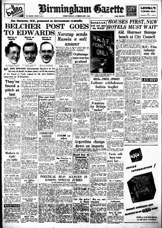 cover page of Birmingham Daily Gazette published on February 2, 1949