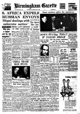 cover page of Birmingham Daily Gazette published on February 2, 1956