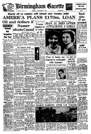 cover page of Birmingham Daily Gazette published on September 17, 1956