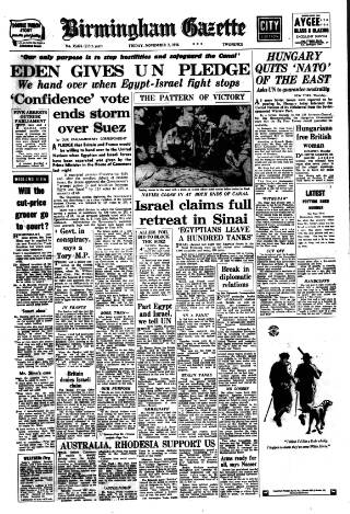 cover page of Birmingham Daily Gazette published on November 2, 1956