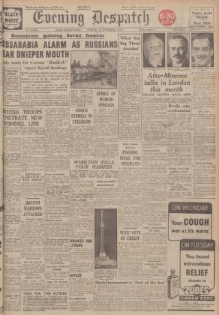 cover page of Evening Despatch published on November 2, 1943
