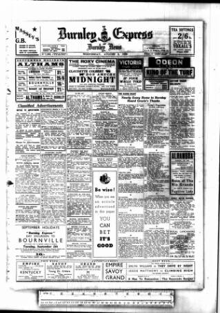 cover page of Burnley Express published on August 2, 1939