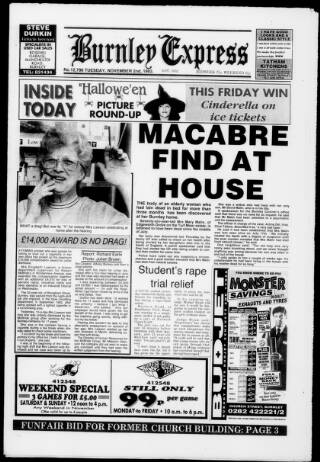 cover page of Burnley Express published on November 2, 1993
