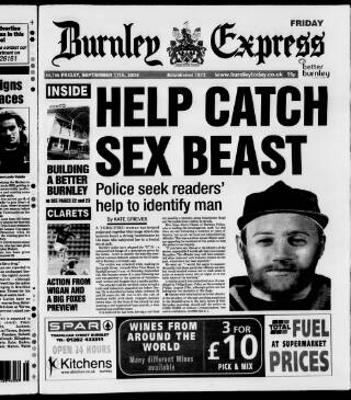 cover page of Burnley Express published on September 17, 2004