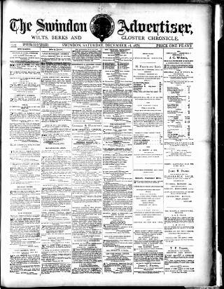 cover page of Swindon Advertiser and North Wilts Chronicle published on December 14, 1878