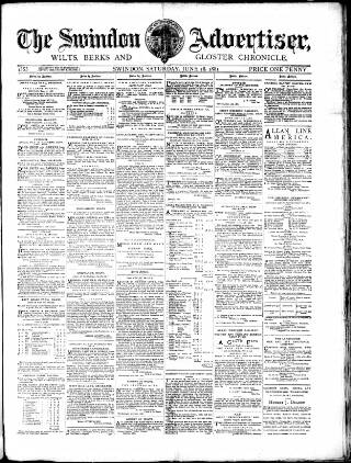 cover page of Swindon Advertiser and North Wilts Chronicle published on June 18, 1881
