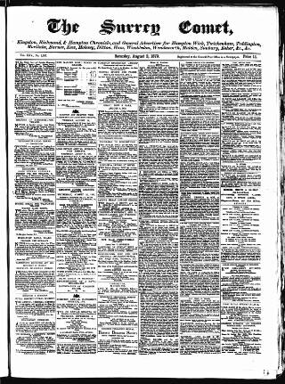 cover page of Surrey Comet published on August 2, 1879