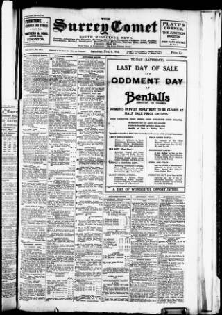 cover page of Surrey Comet published on February 2, 1918