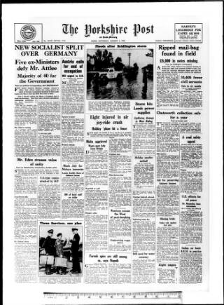 cover page of Yorkshire Post and Leeds Intelligencer published on August 2, 1952