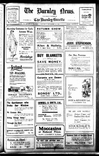 cover page of Burnley News published on September 17, 1921