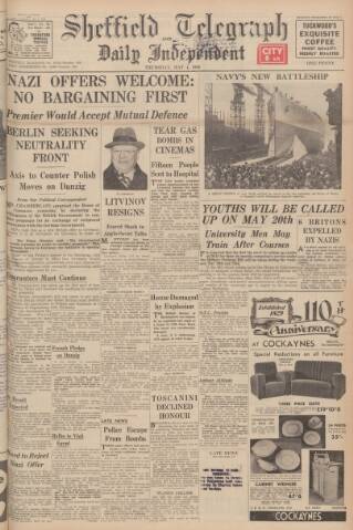cover page of Sheffield Daily Telegraph published on May 4, 1939
