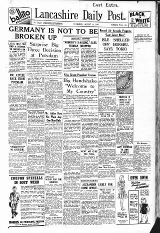 cover page of Lancashire Evening Post published on August 2, 1945