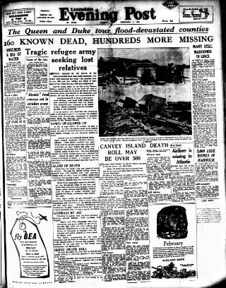 cover page of Lancashire Evening Post published on February 2, 1953