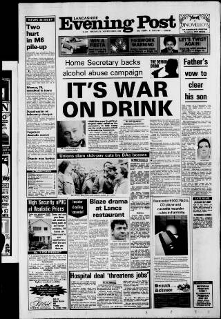 cover page of Lancashire Evening Post published on November 2, 1989
