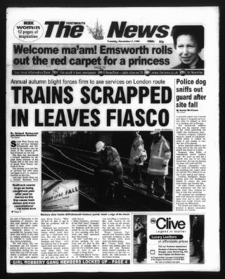 cover page of Portsmouth Evening News published on November 2, 1999