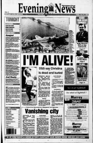cover page of Edinburgh Evening News published on June 18, 1993