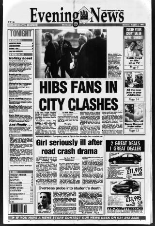 cover page of Edinburgh Evening News published on August 2, 1993