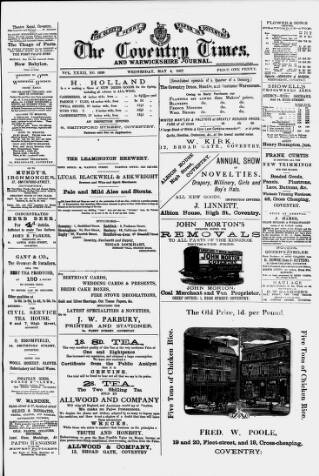 cover page of Coventry Times published on May 4, 1887
