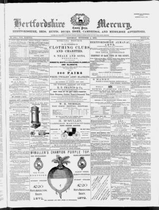 cover page of Hertford Mercury and Reformer published on November 2, 1872