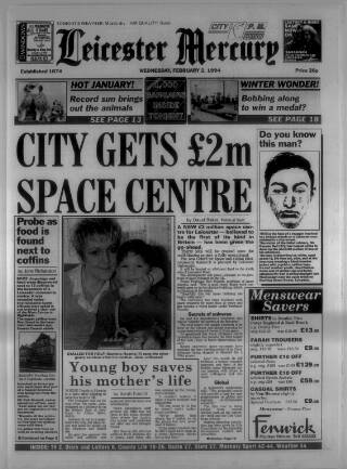 cover page of Leicester Daily Mercury published on February 2, 1994