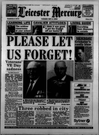 cover page of Leicester Daily Mercury published on May 2, 1995