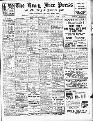 cover page of Bury Free Press published on April 4, 1936