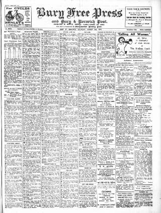 cover page of Bury Free Press published on August 2, 1941