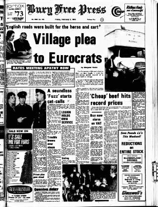 cover page of Bury Free Press published on February 2, 1973