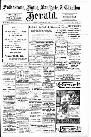 cover page of Folkestone, Hythe, Sandgate & Cheriton Herald published on February 2, 1907