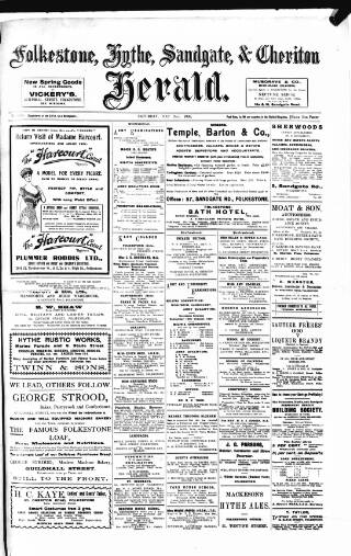 cover page of Folkestone, Hythe, Sandgate & Cheriton Herald published on May 2, 1908