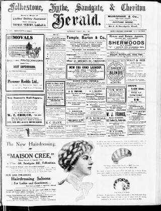 cover page of Folkestone, Hythe, Sandgate & Cheriton Herald published on March 19, 1910
