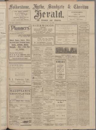 cover page of Folkestone, Hythe, Sandgate & Cheriton Herald published on June 18, 1921