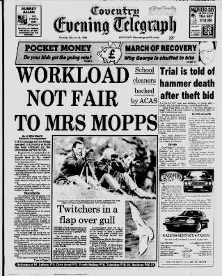 cover page of Coventry Evening Telegraph published on March 19, 1990