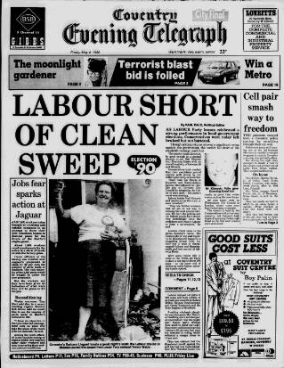 cover page of Coventry Evening Telegraph published on May 4, 1990