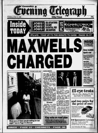 cover page of Coventry Evening Telegraph published on June 18, 1992