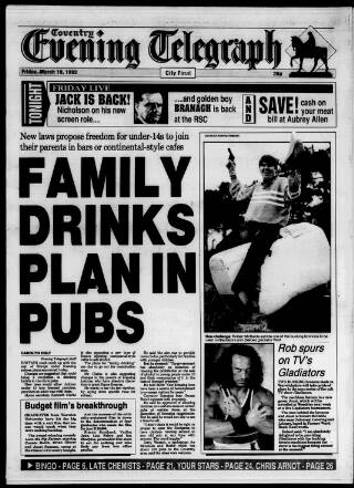 cover page of Coventry Evening Telegraph published on March 19, 1993