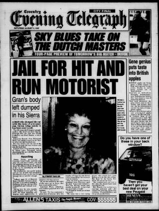 cover page of Coventry Evening Telegraph published on August 2, 1997