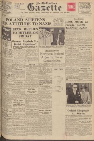 cover page of Daily Gazette for Middlesbrough published on May 2, 1939