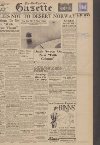 cover page of Daily Gazette for Middlesbrough published on May 4, 1940